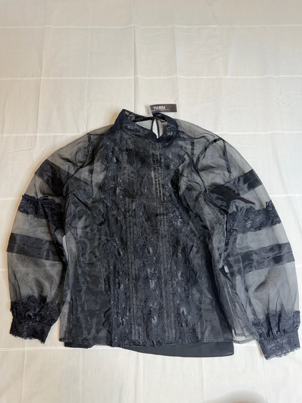 White House Black Market Sheer Black Lace Long-Sleeve Dress